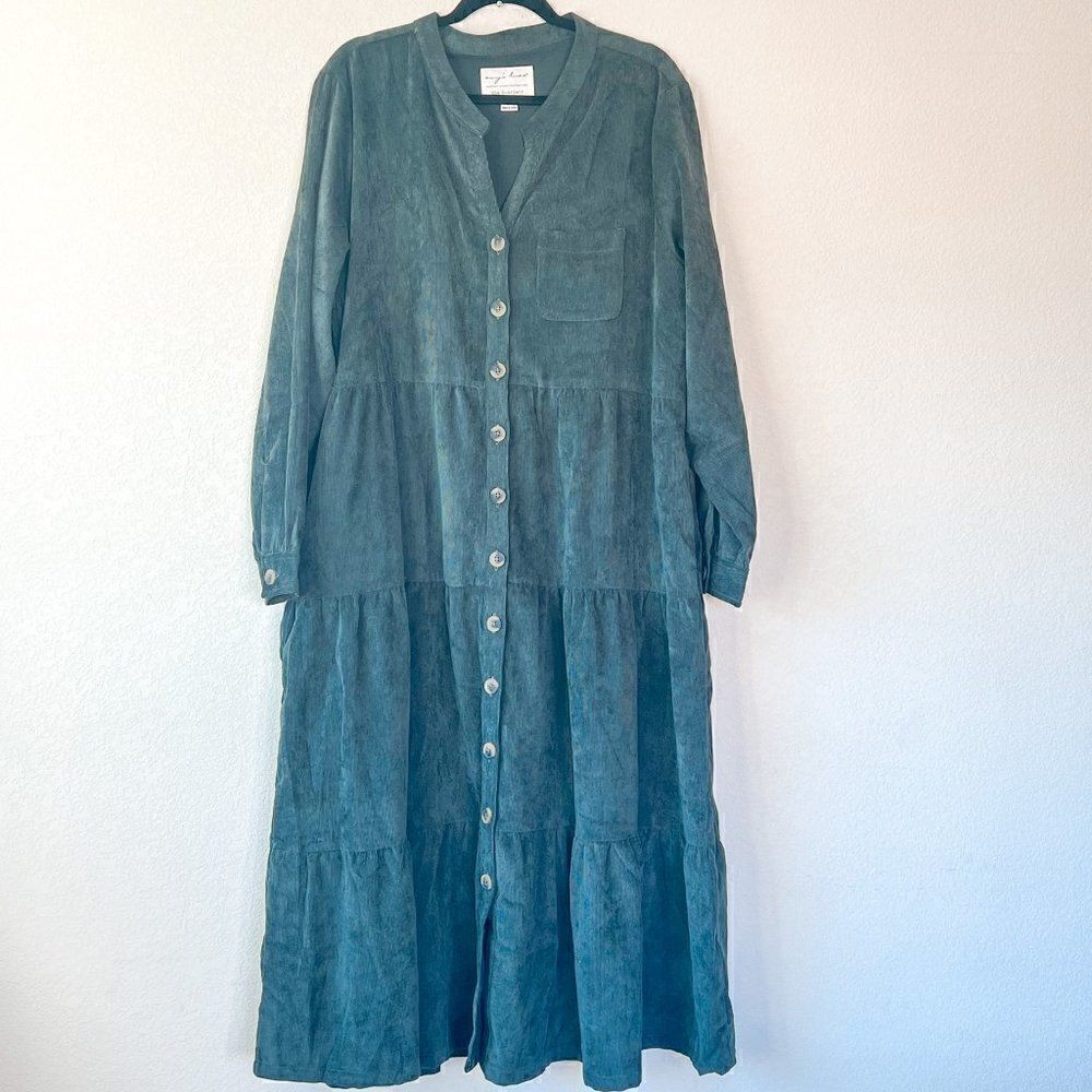 Evy's Tree - The Scarlet Corduroy Sage Green Midi Dress, Women's Size 1X